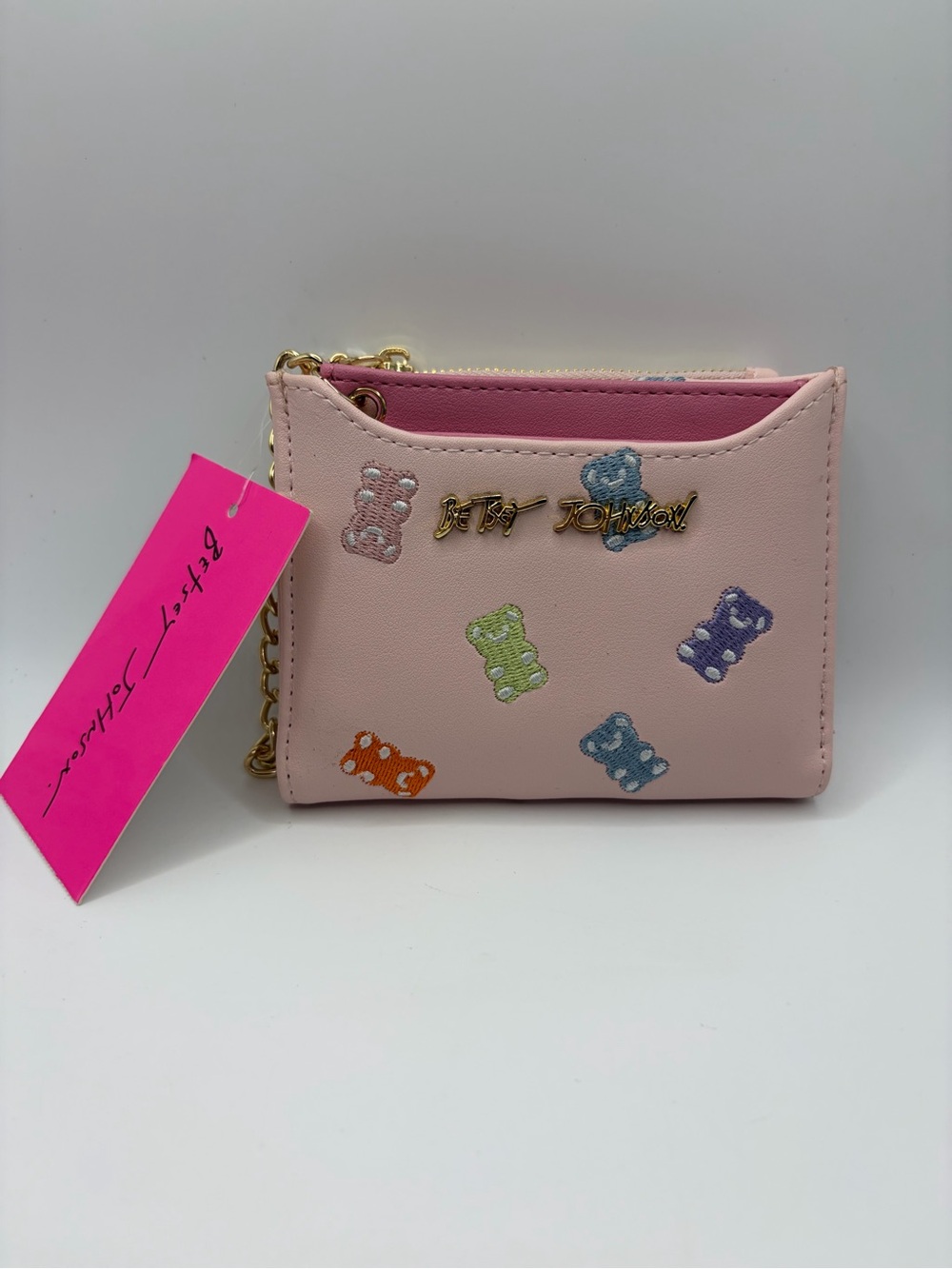 Betsey Johnson Pink embroidered Gummy Bear Card Case Wallet